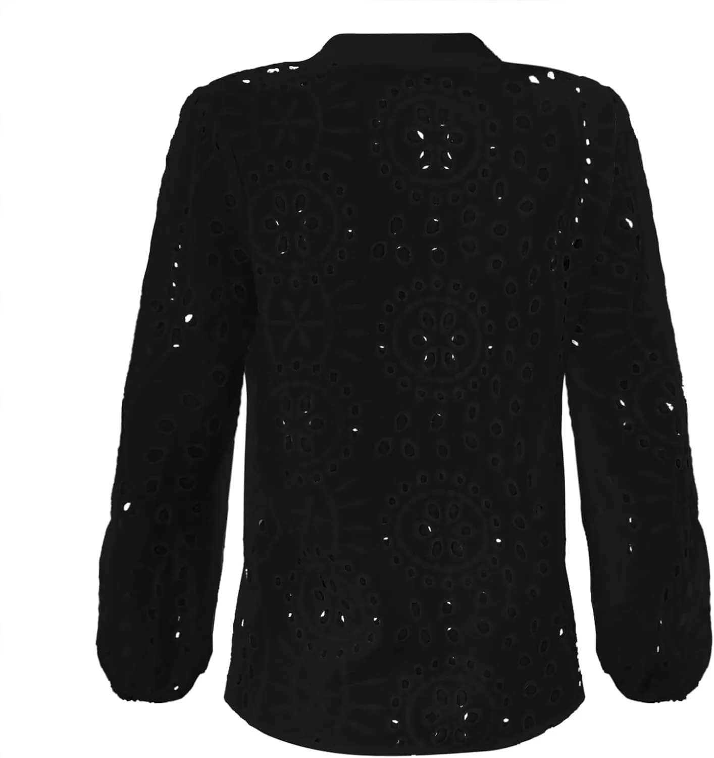 Women Button Down Shirts Summer Long Sleeve Hollow Out Lace Embroidered Blouse Casual Eyelet V Neck Cotton Linen Shirt Tops