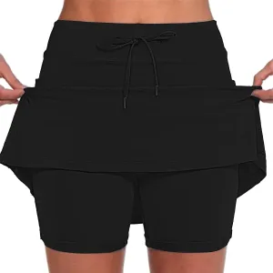 Women's Boho Skirts 2025 Summer Athletic Loose Trendy Drawstring Solid Color Yoga Fitness Tennis Skirt, S-5XL