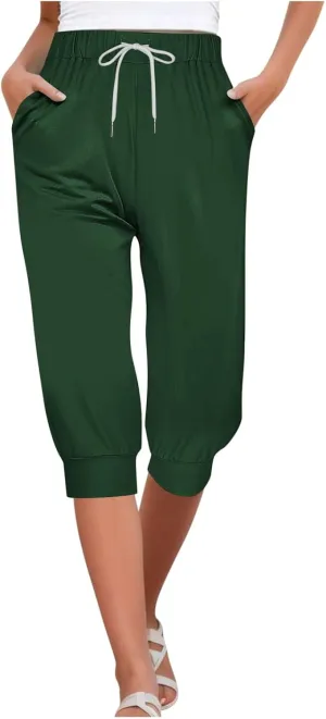 Womens Capri Sweatpants Joggers Summer Casual Cropped Jogger Pants Gym Workout Yoga Capris with Pockets