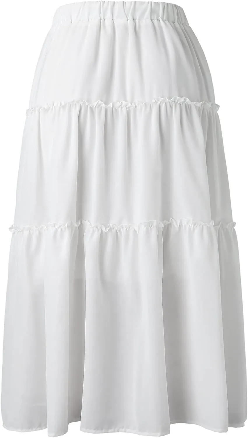 Womens Maxi Skirt Trendy Casual Flowy A Line Drawstring Elastic Waist Tiered Ruffle Pleated Swing Boho Long Skirt