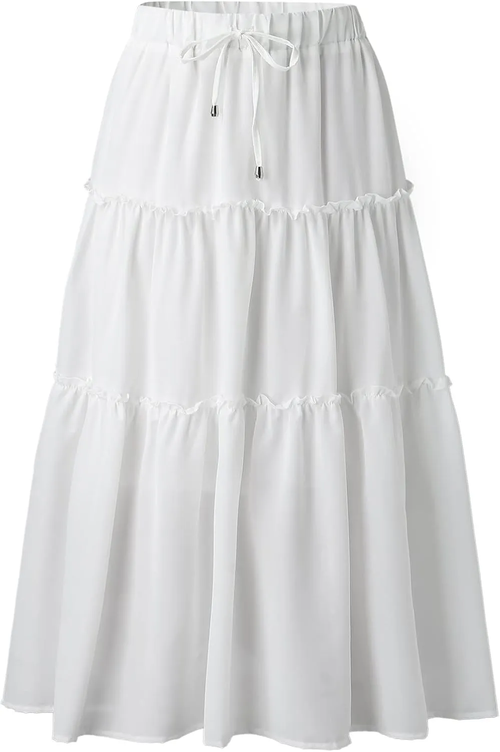 Womens Maxi Skirt Trendy Casual Flowy A Line Drawstring Elastic Waist Tiered Ruffle Pleated Swing Boho Long Skirt