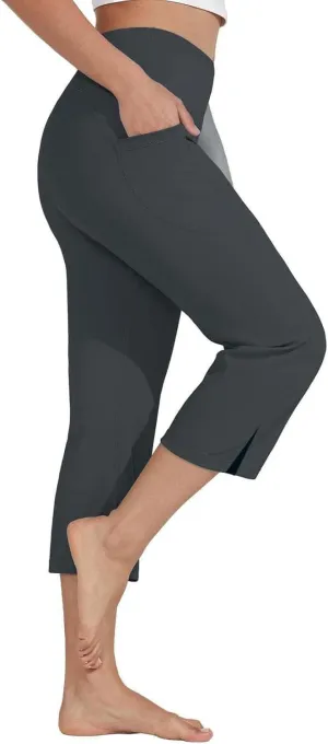 Women's Straight Leg Yoga Capris High Waist Tummy Control Bootcut Crop Pants Athletic Workout Leggings with Pockets