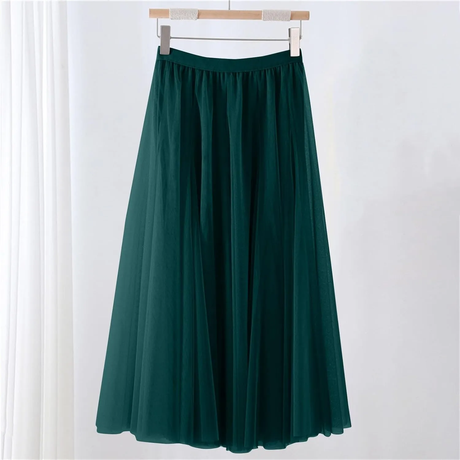 Womens Tulle Maxi Skirts Summer Party Solid Beach Elastic High Waist Pleated A-Line Flowy Swing Long Maxi Skirts