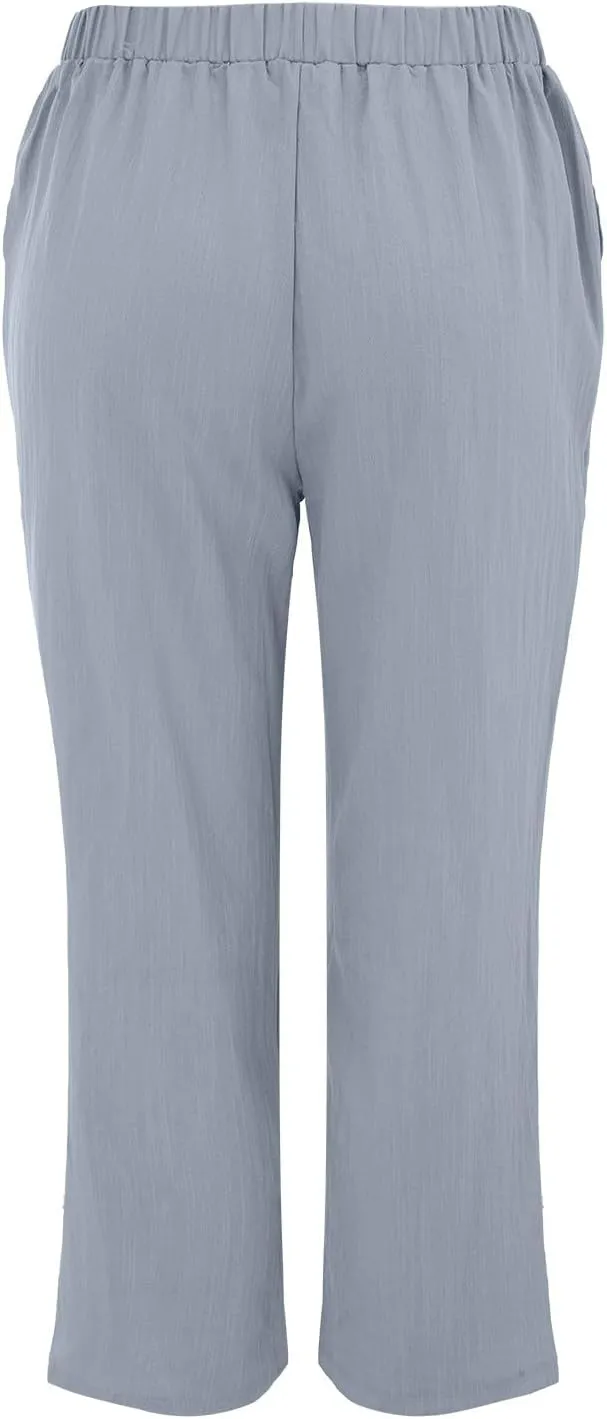 Women's Woven Cargo Capri Jogger Pants Women Clothes Solid Casual Pants Wide Leg Pocket Cropped Trouser 2025